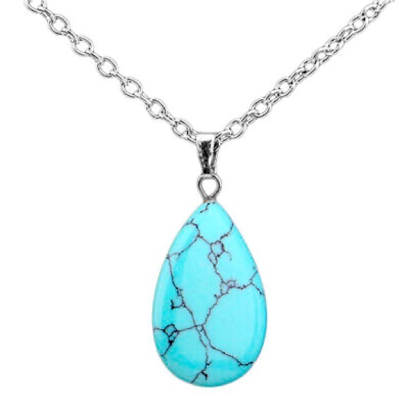 Artisan Jewelry - New Handmade 925 Sterling Silver Natural Turquoise Water Drop Necklace